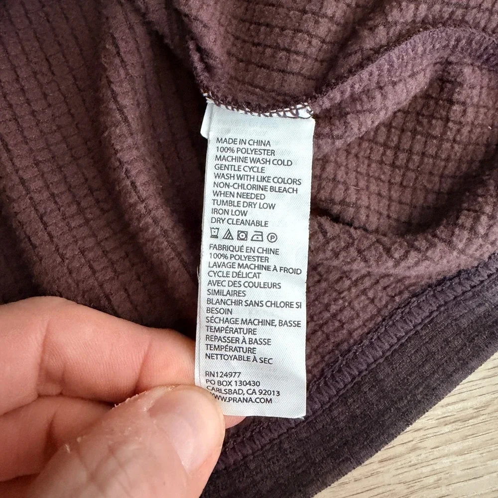 Prana Gavin Jacket Full Zip Fleece‎ Waffle Knit Mens L Brown Mock Neck Hiking